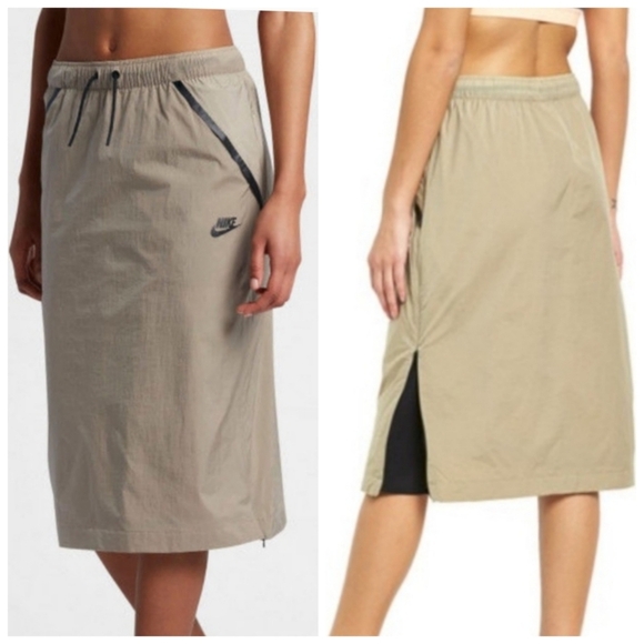 Nike Womens Large Tech Hypermesh Khaki Tan/Black Midi Softshell Skirt 833468 - Picture 1 of 11